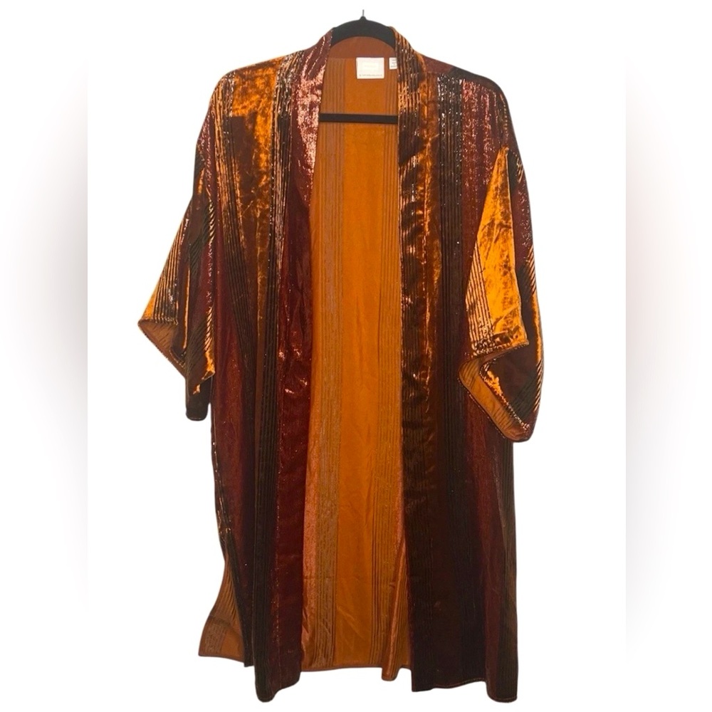 Anthropologie Velvet Kimono in Red and Orange